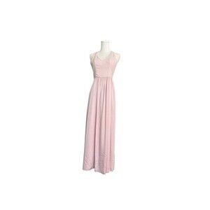 White by Vera Wang Maxi Dress Size 0 Blush Pink Satin Halter Bow Back Bridesmaid